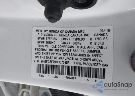 2016 Honda Civic Ex из США, поврежденный, VIN 2HGFC2F79GH575805